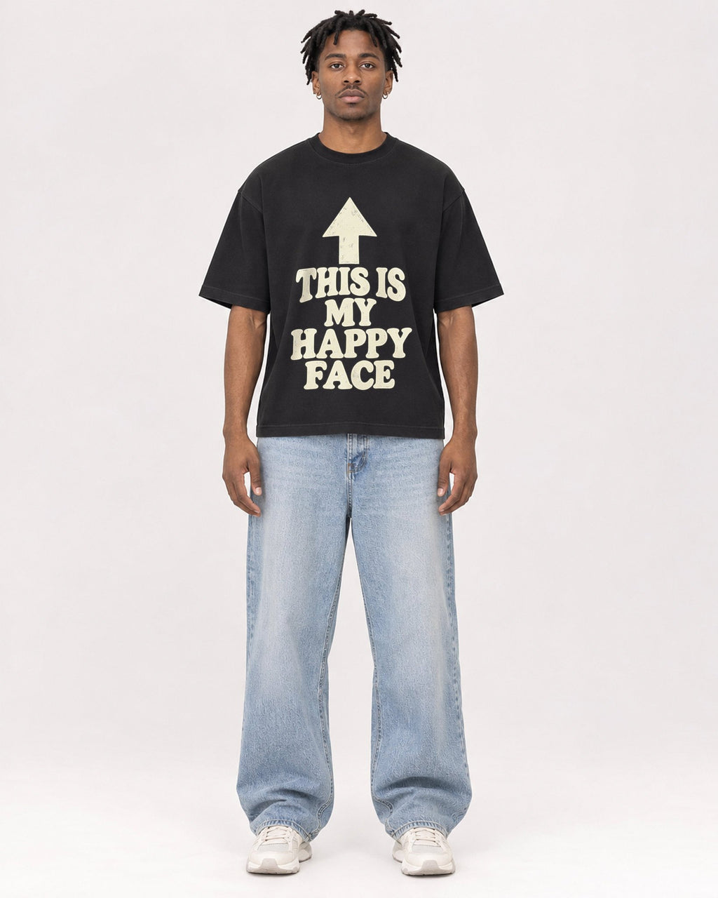 Mockup Boxy Heavyweight Tee Black male full-body 05