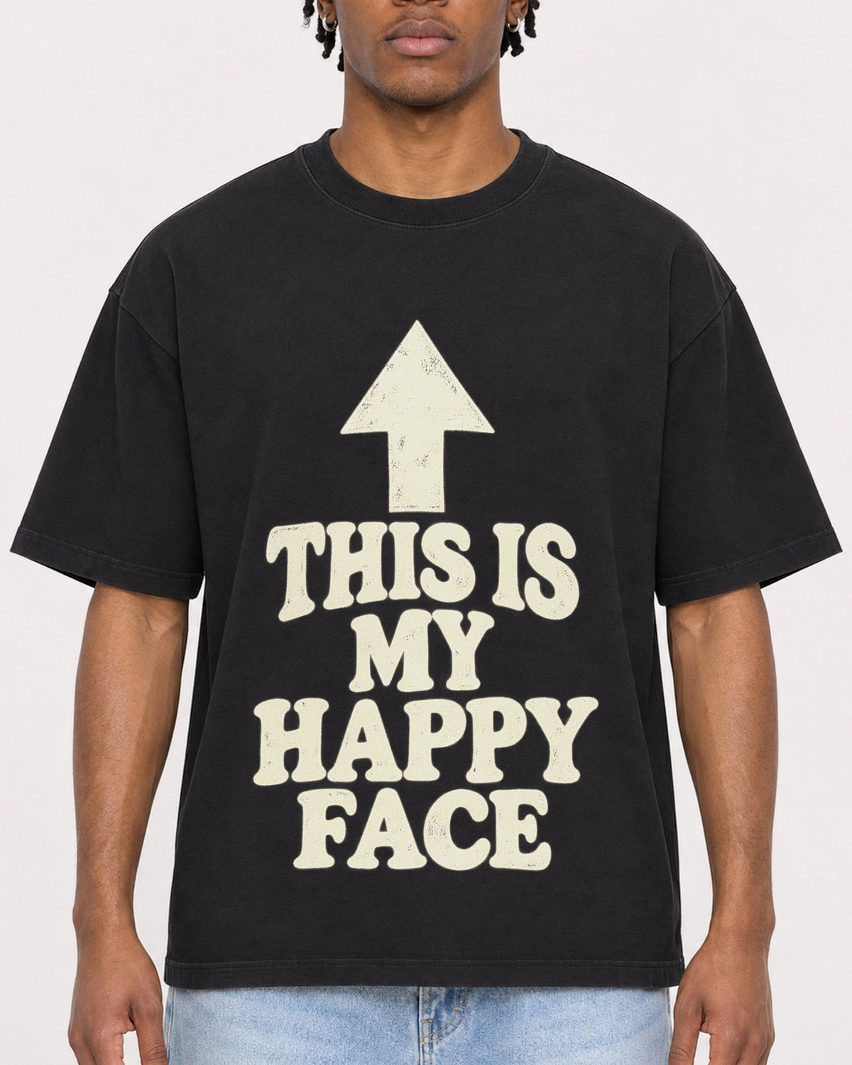 Mockup Boxy Heavyweight Tee Black male close-up 05