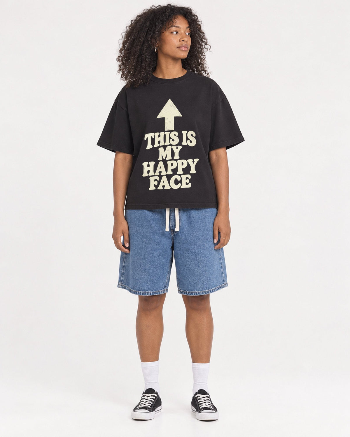 Mockup Boxy Heavyweight Tee Black female full-body 05
