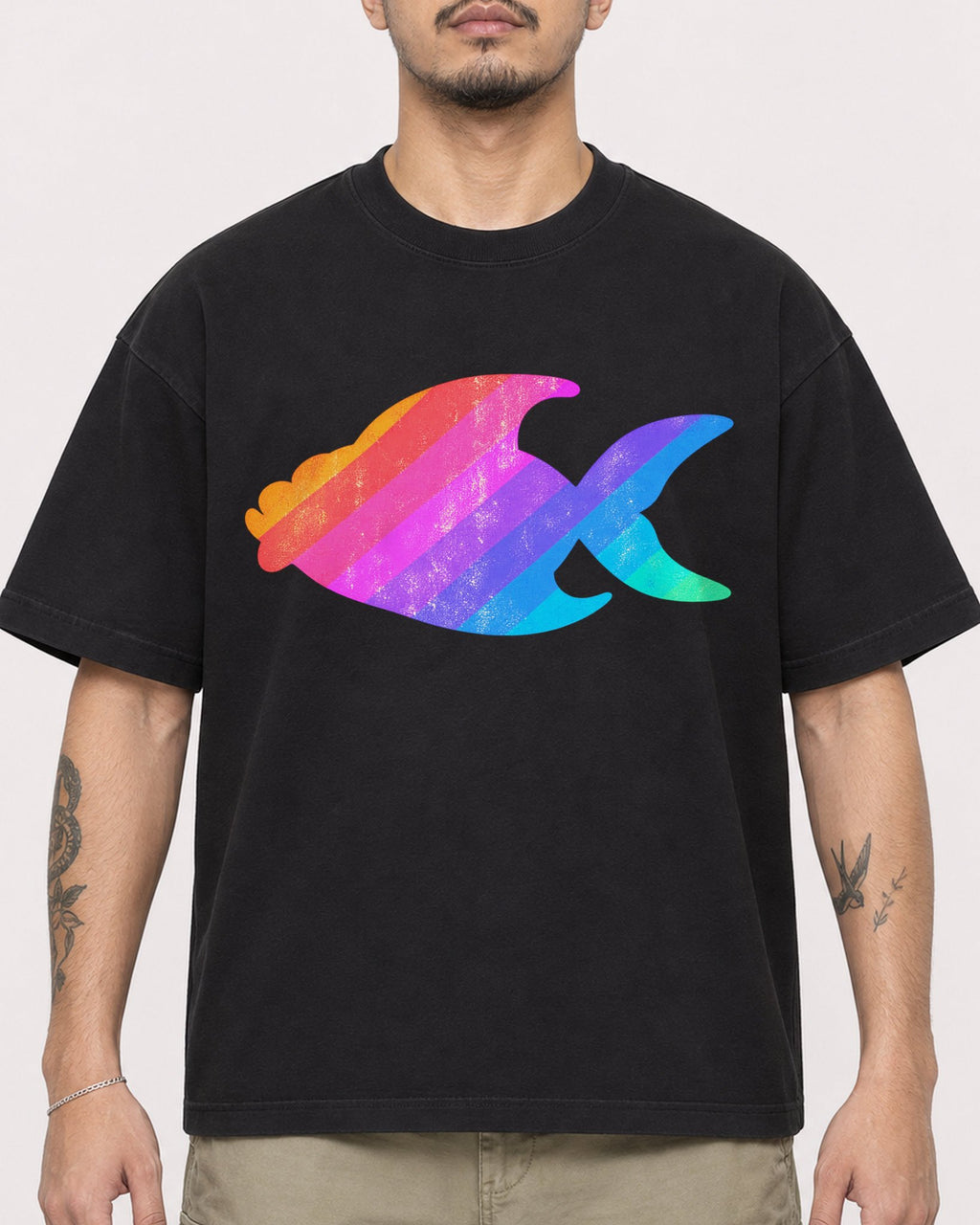Mockup Boxy Heavyweight Tee Black male close-up 12