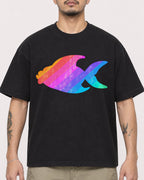 Mockup Boxy Heavyweight Tee Black male close-up 12