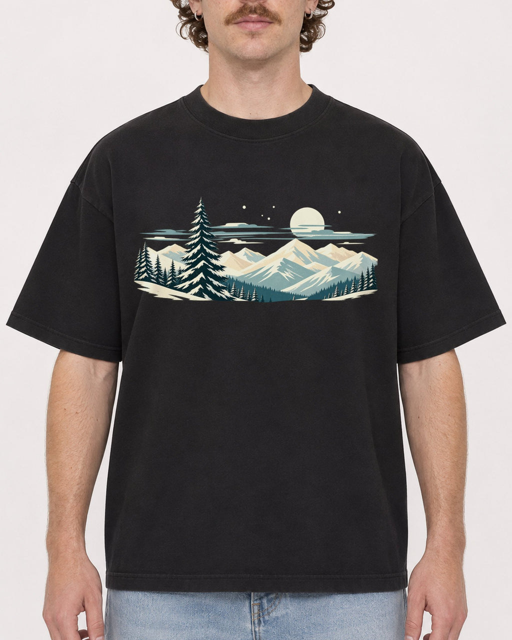 Mockup Boxy Heavyweight Tee Black male close-up 09