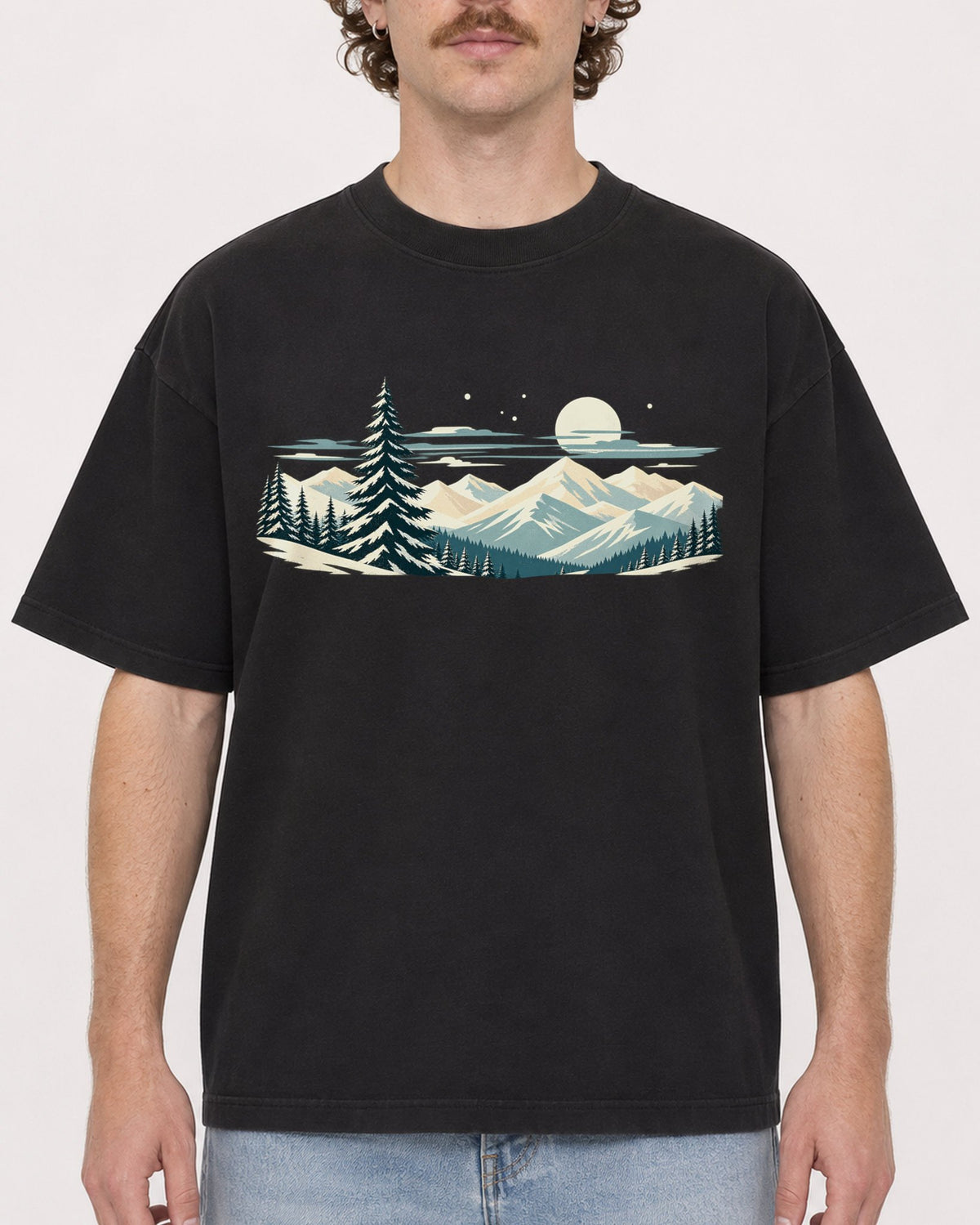 Mockup Boxy Heavyweight Tee Black male close-up 09