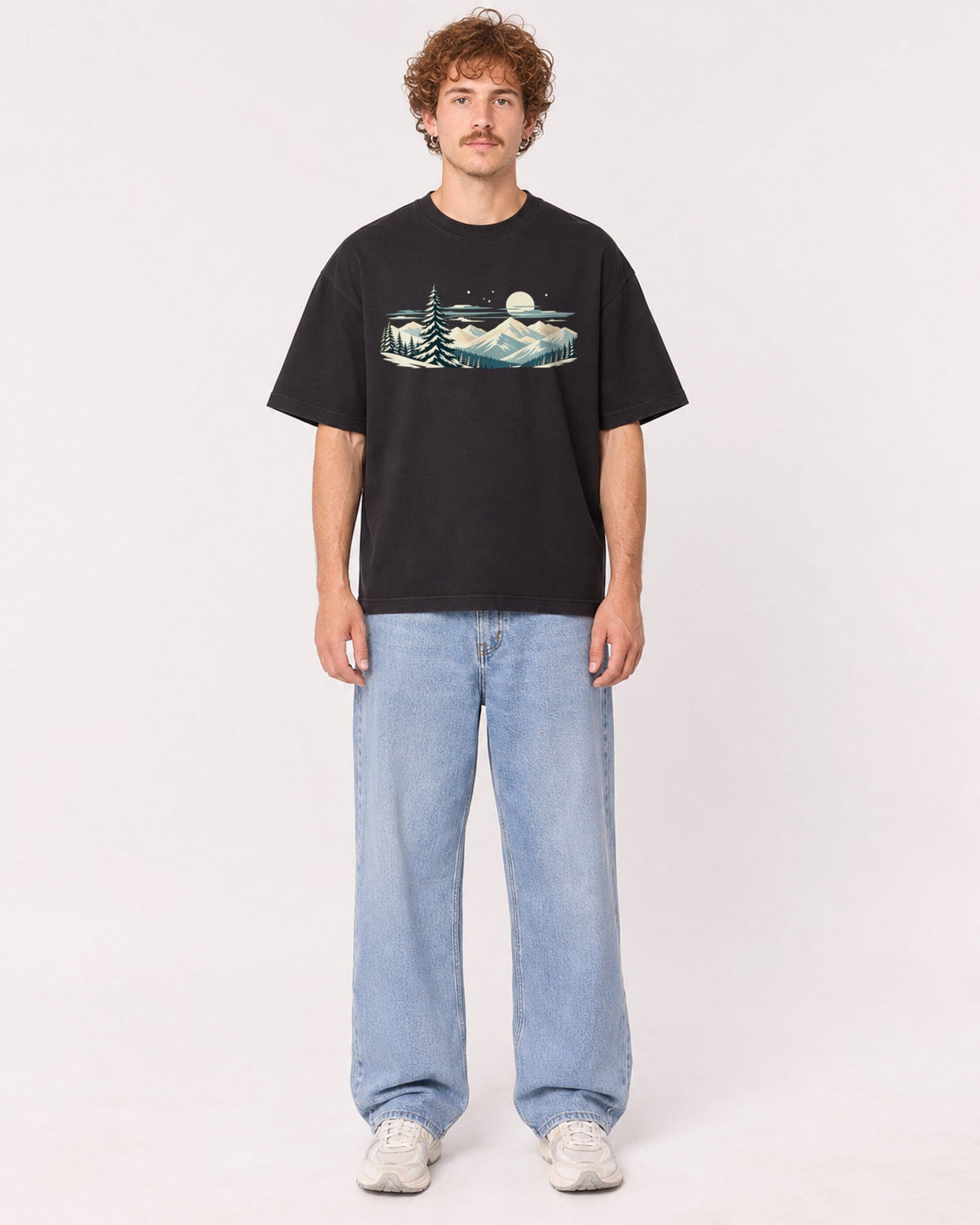 Mockup Boxy Heavyweight Tee Black male full-body 09