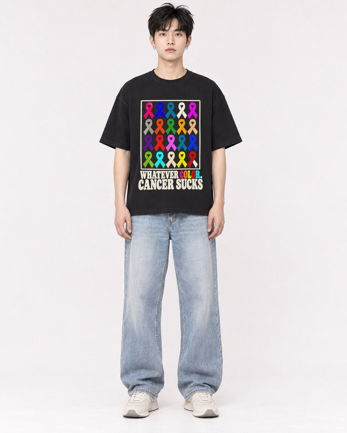 Mockup Boxy Heavyweight Tee Black male full-body 01