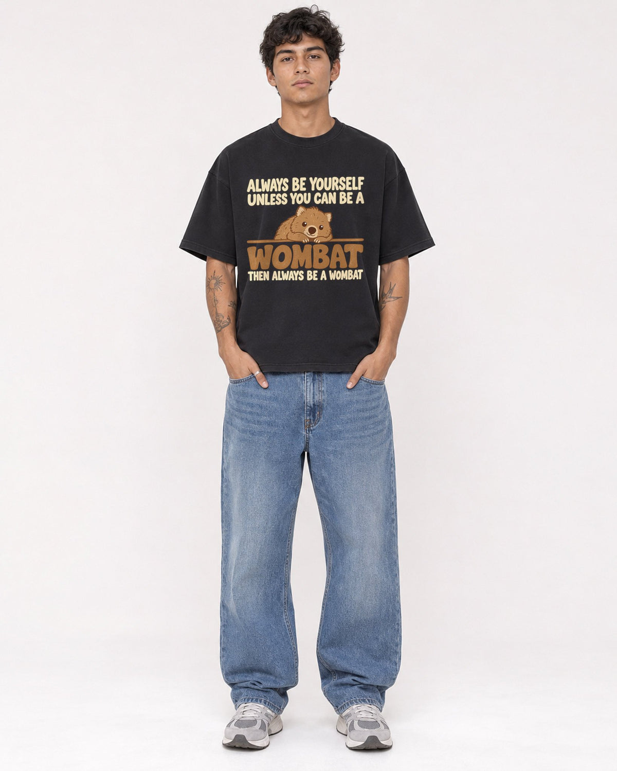Mockup Boxy Heavyweight Tee Black male full-body 06