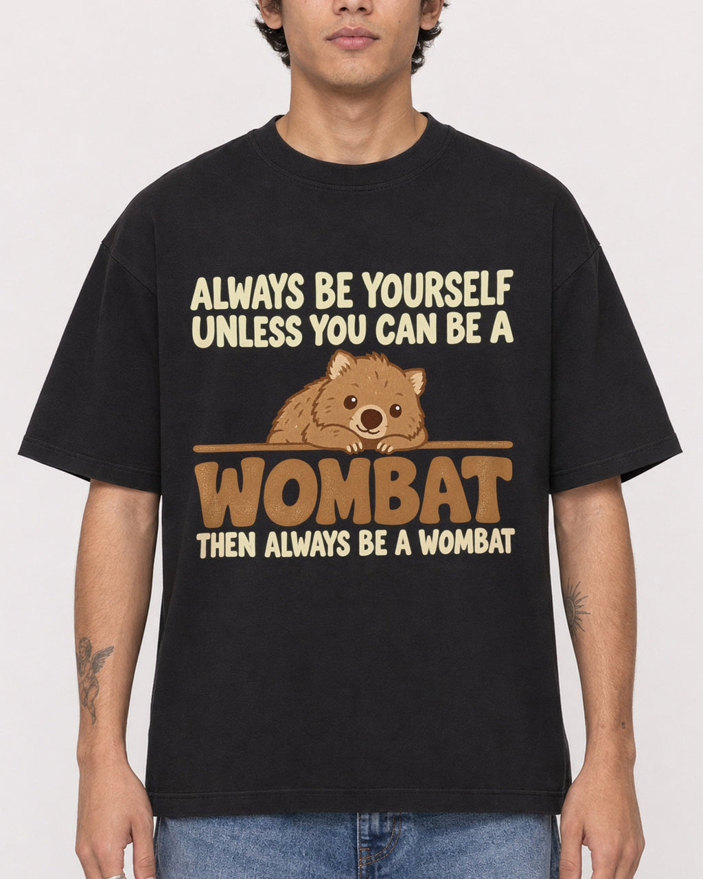 Mockup Boxy Heavyweight Tee Black male close-up 06