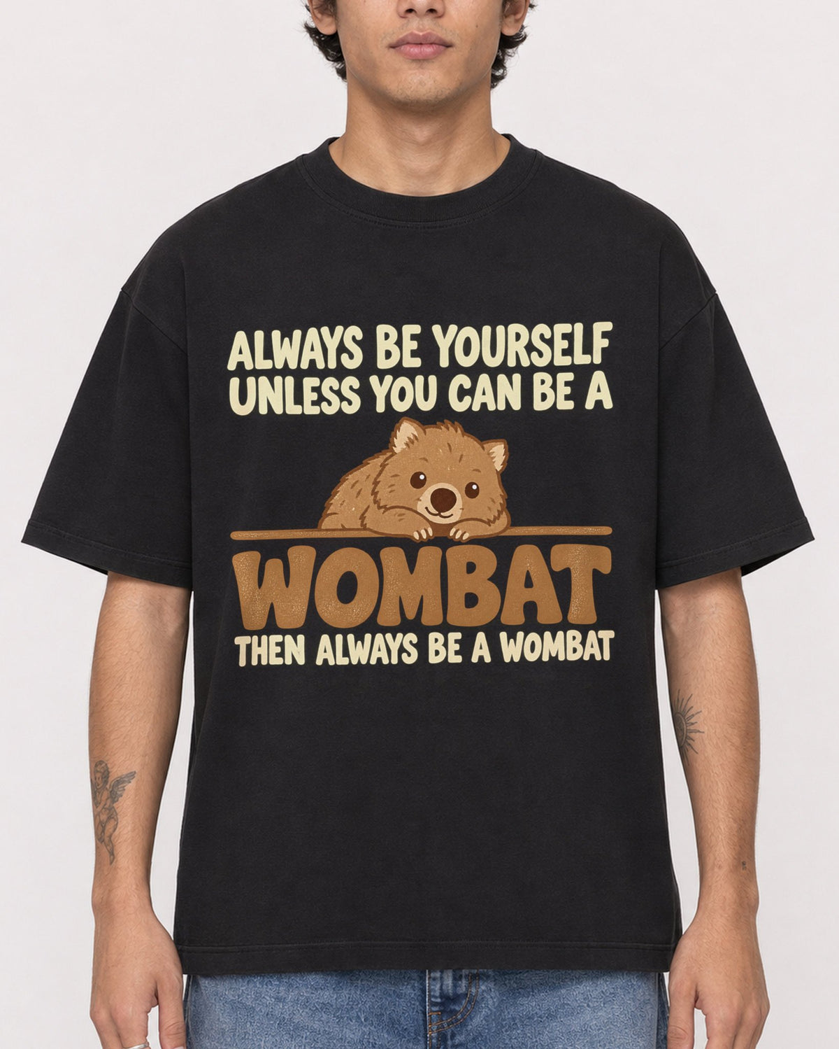 Mockup Boxy Heavyweight Tee Black male close-up 06