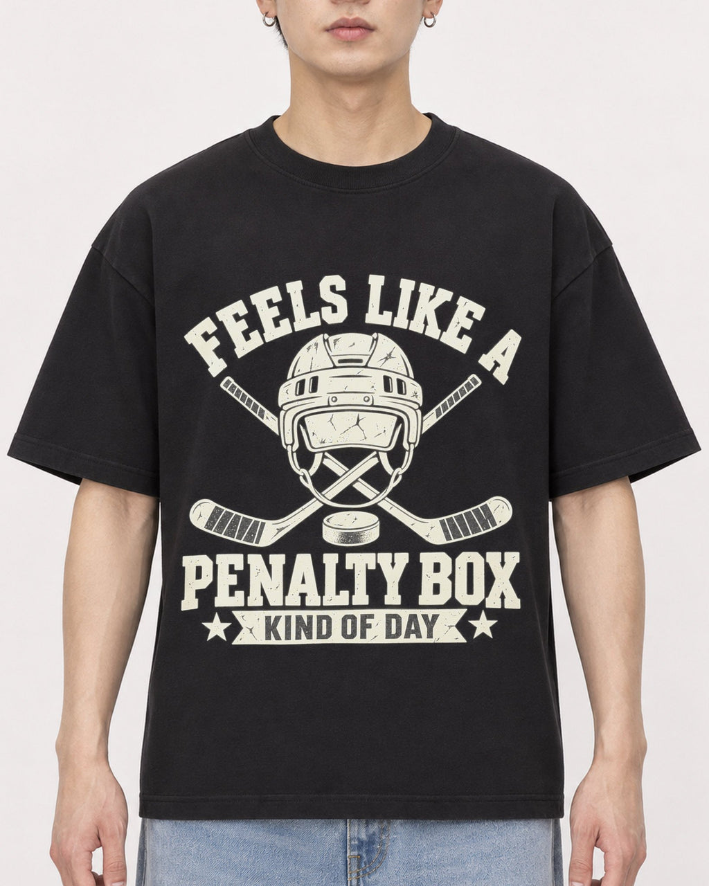 Mockup Boxy Heavyweight Tee Black male close-up 01