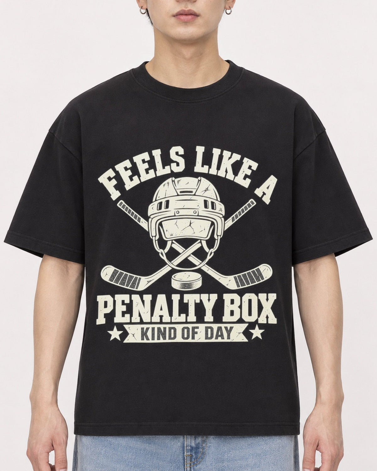 Mockup Boxy Heavyweight Tee Black male close-up 01