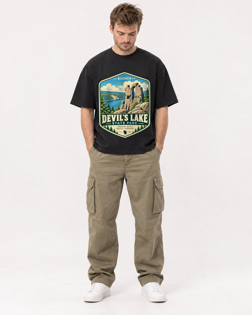 Mockup Boxy Heavyweight Tee Black male full-body 08