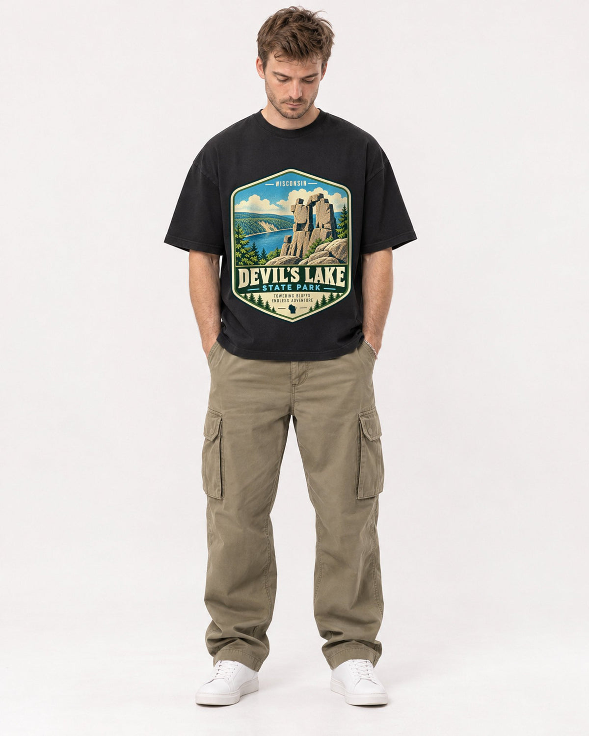 Mockup Boxy Heavyweight Tee Black male full-body 08