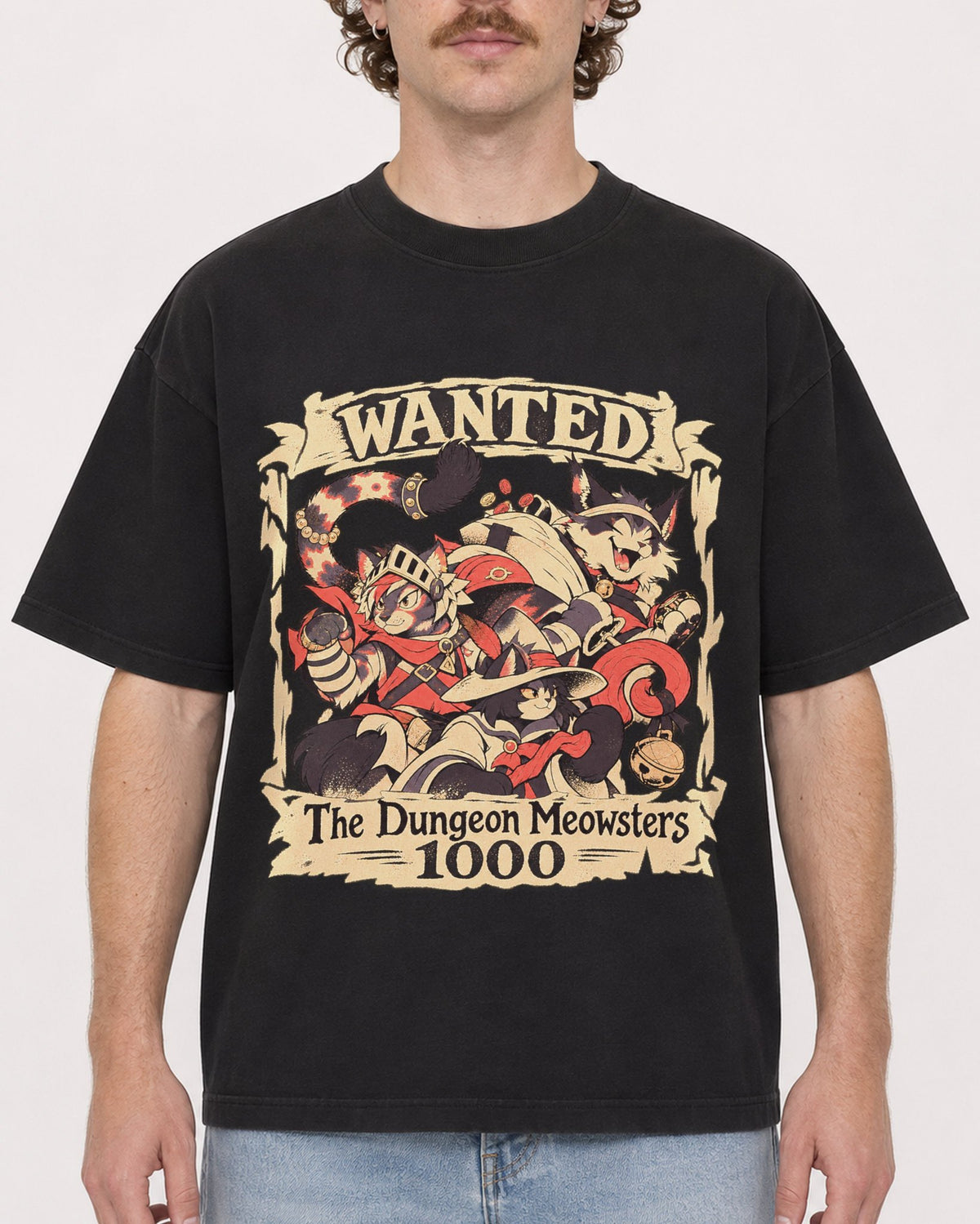 Mockup Boxy Heavyweight Tee Black male close-up 09