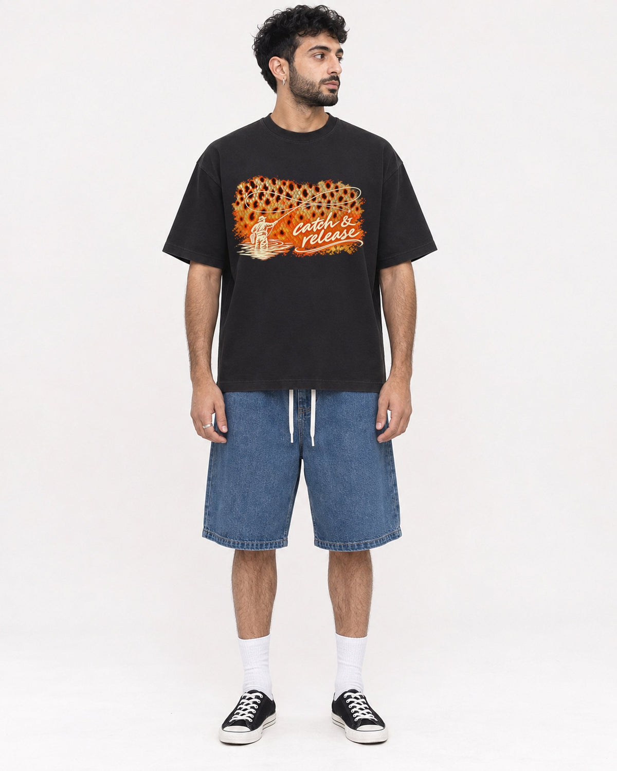 Mockup Boxy Heavyweight Tee Black male full-body 07