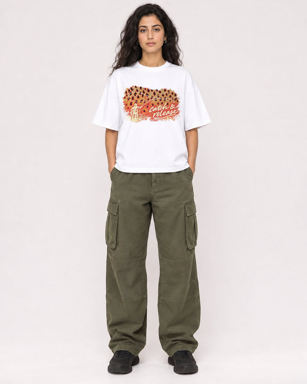 Mockup Boxy Heavyweight Tee White female full-body 07