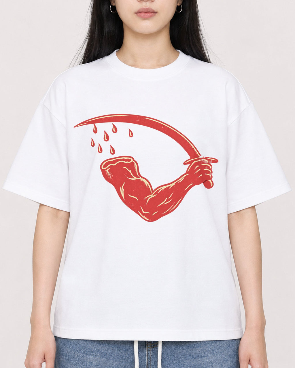 Mockup Boxy Heavyweight Tee White female close-up 01