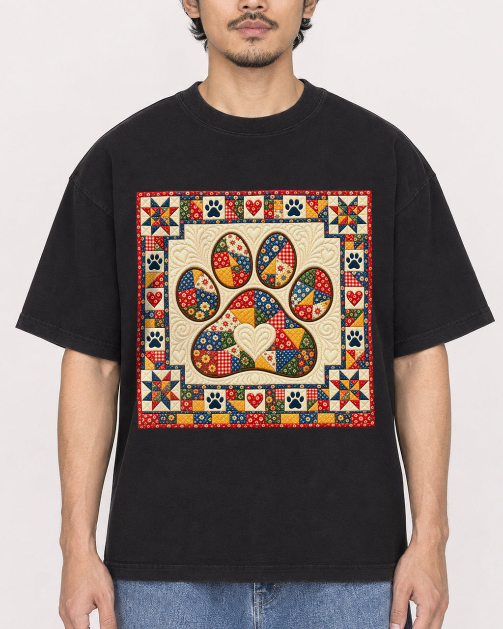 Mockup Boxy Heavyweight Tee Black male close-up 02