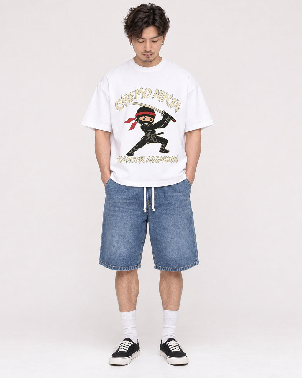 Mockup Boxy Heavyweight Tee White male full-body 03