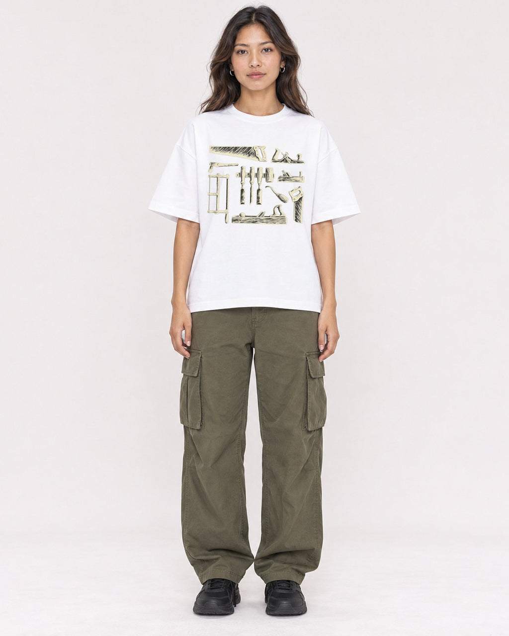 Mockup Boxy Heavyweight Tee White female full-body 02