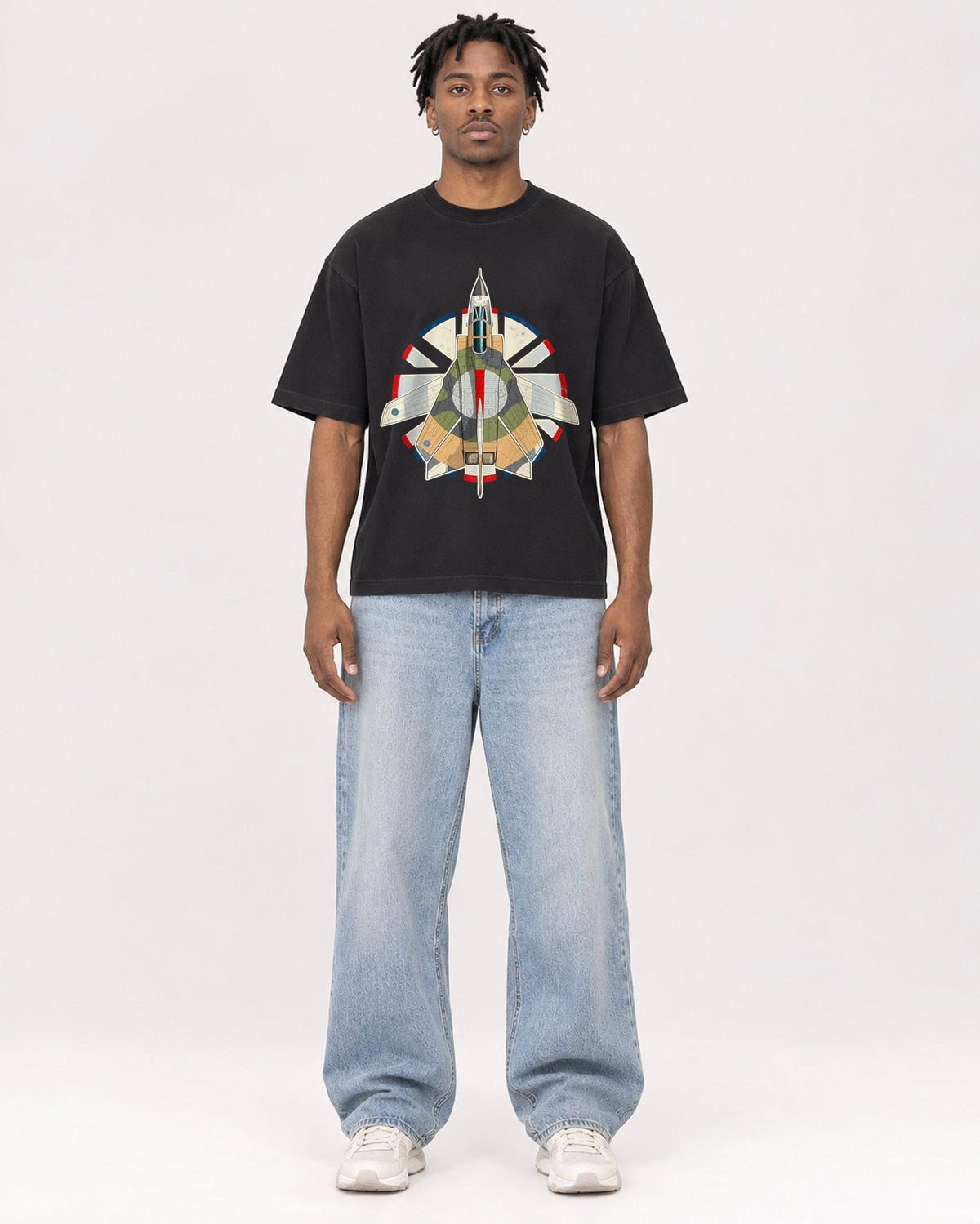 Mockup Boxy Heavyweight Tee Black male full-body 05