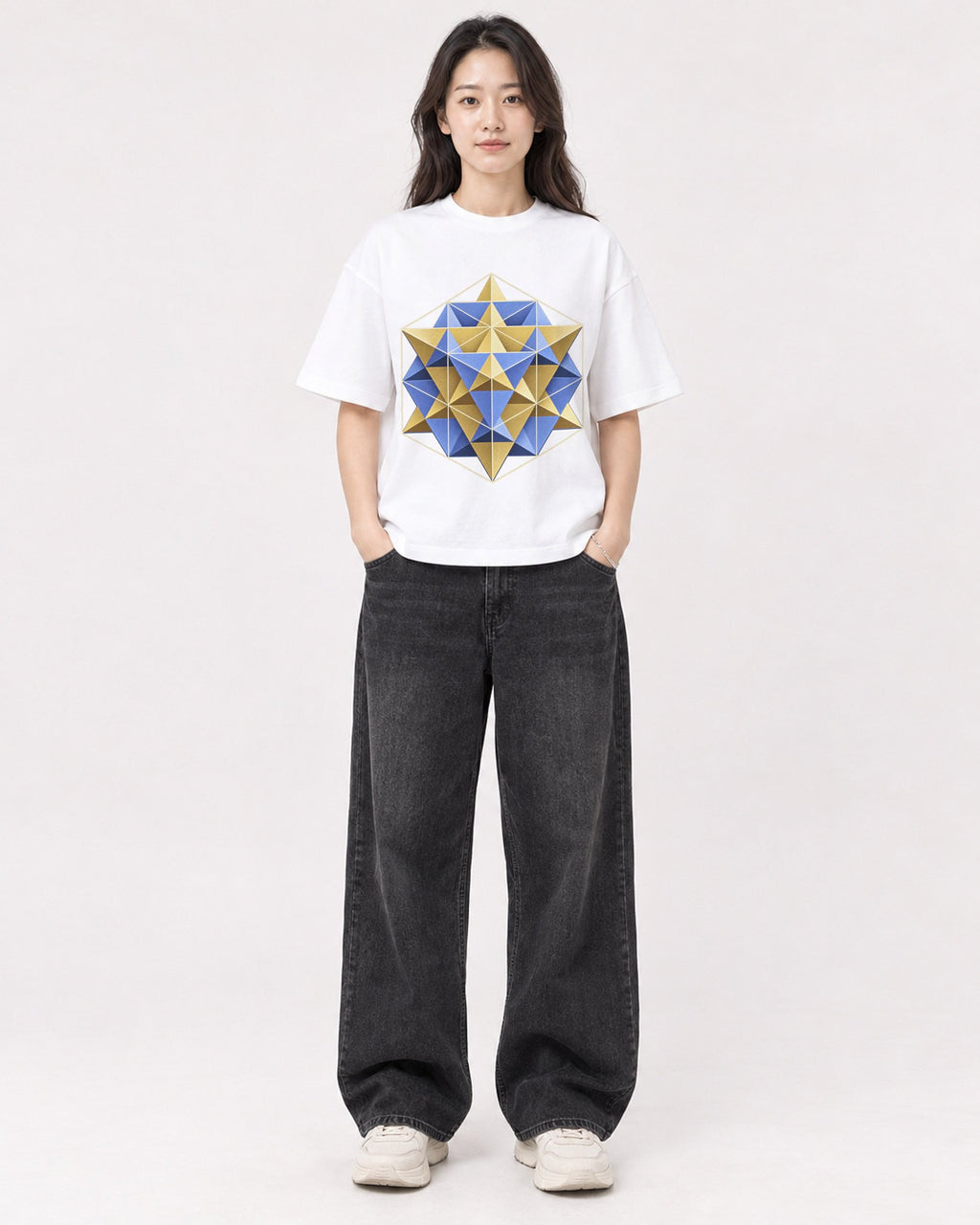 Mockup Boxy Heavyweight Tee White female full-body 03