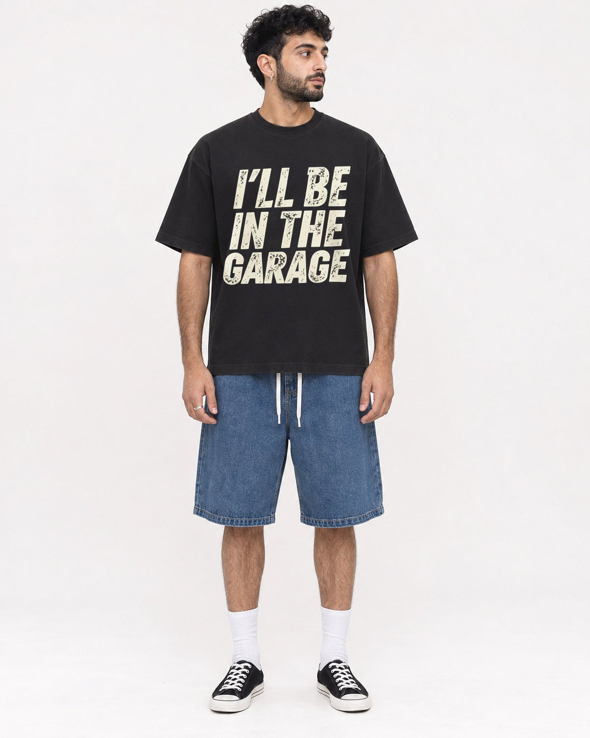 Mockup Boxy Heavyweight Tee Black male full-body 07