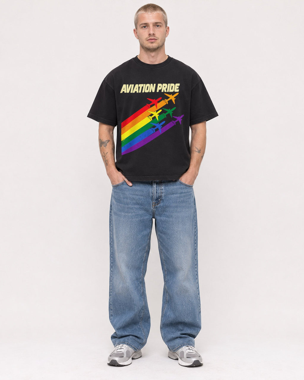 Mockup Boxy Heavyweight Tee Black male full-body 18