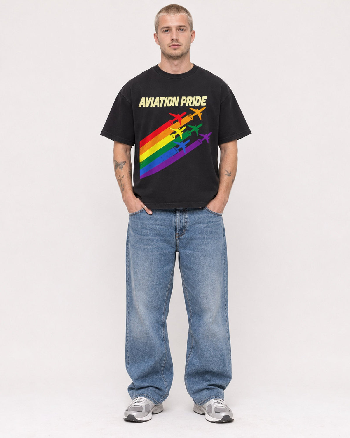 Mockup Boxy Heavyweight Tee Black male full-body 18