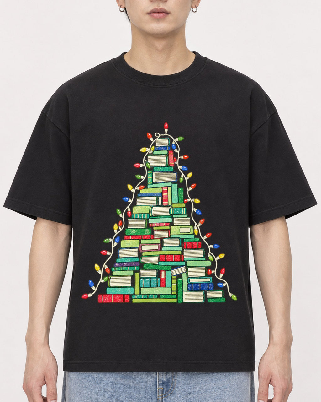 Mockup Boxy Heavyweight Tee Black male close-up 01