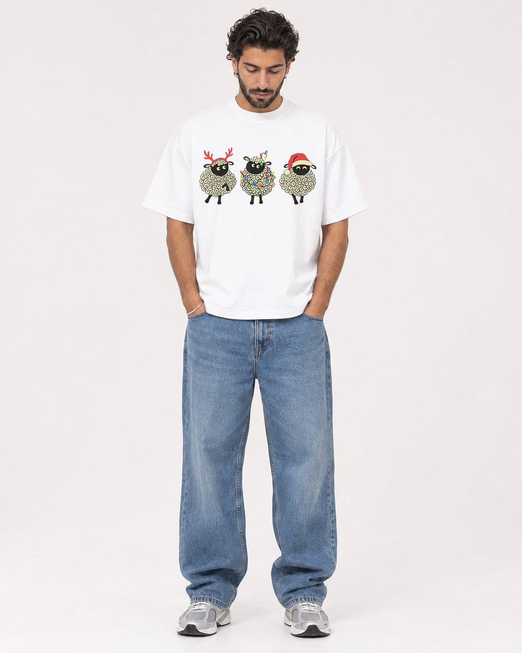 Mockup Boxy Heavyweight Tee White male full-body 47