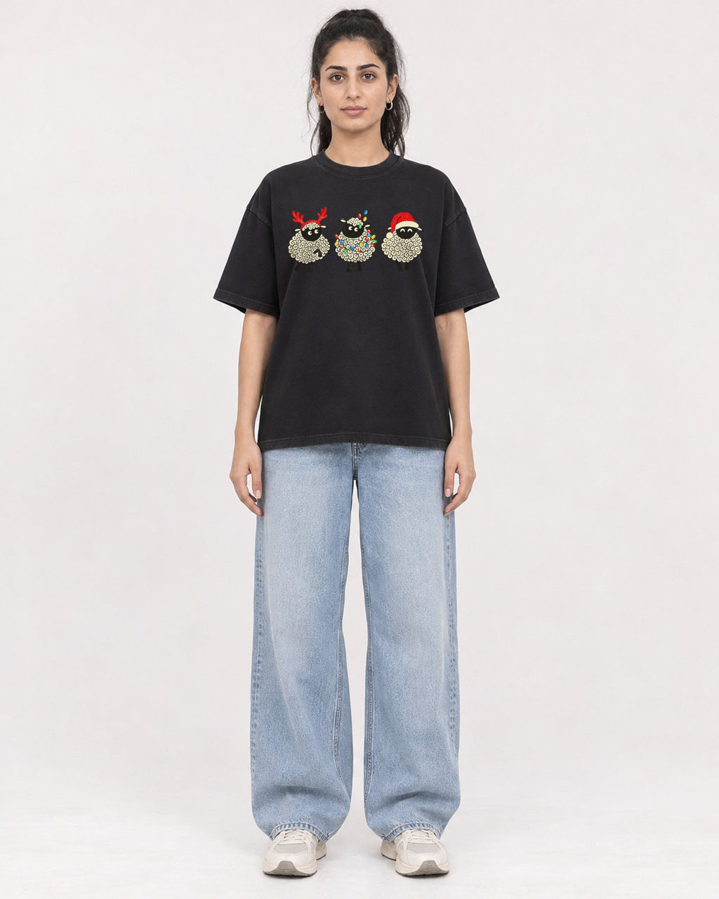 Mockup Boxy Heavyweight Tee Black female full-body 47