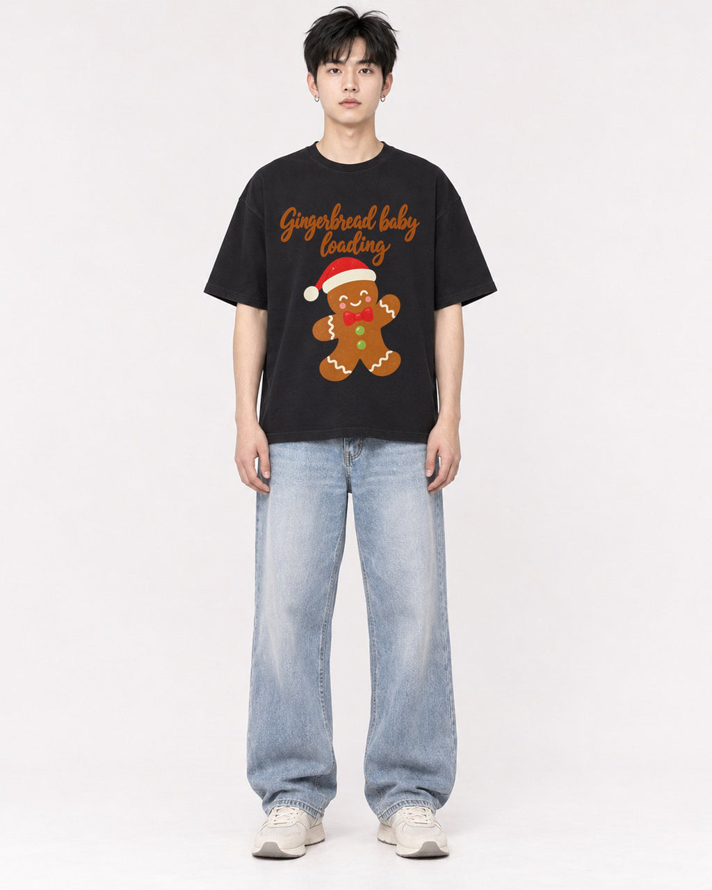 Mockup Boxy Heavyweight Tee Black male full-body 01