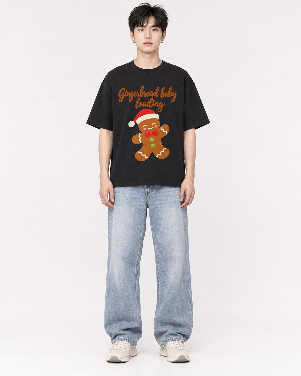 Mockup Boxy Heavyweight Tee Black male full-body 01
