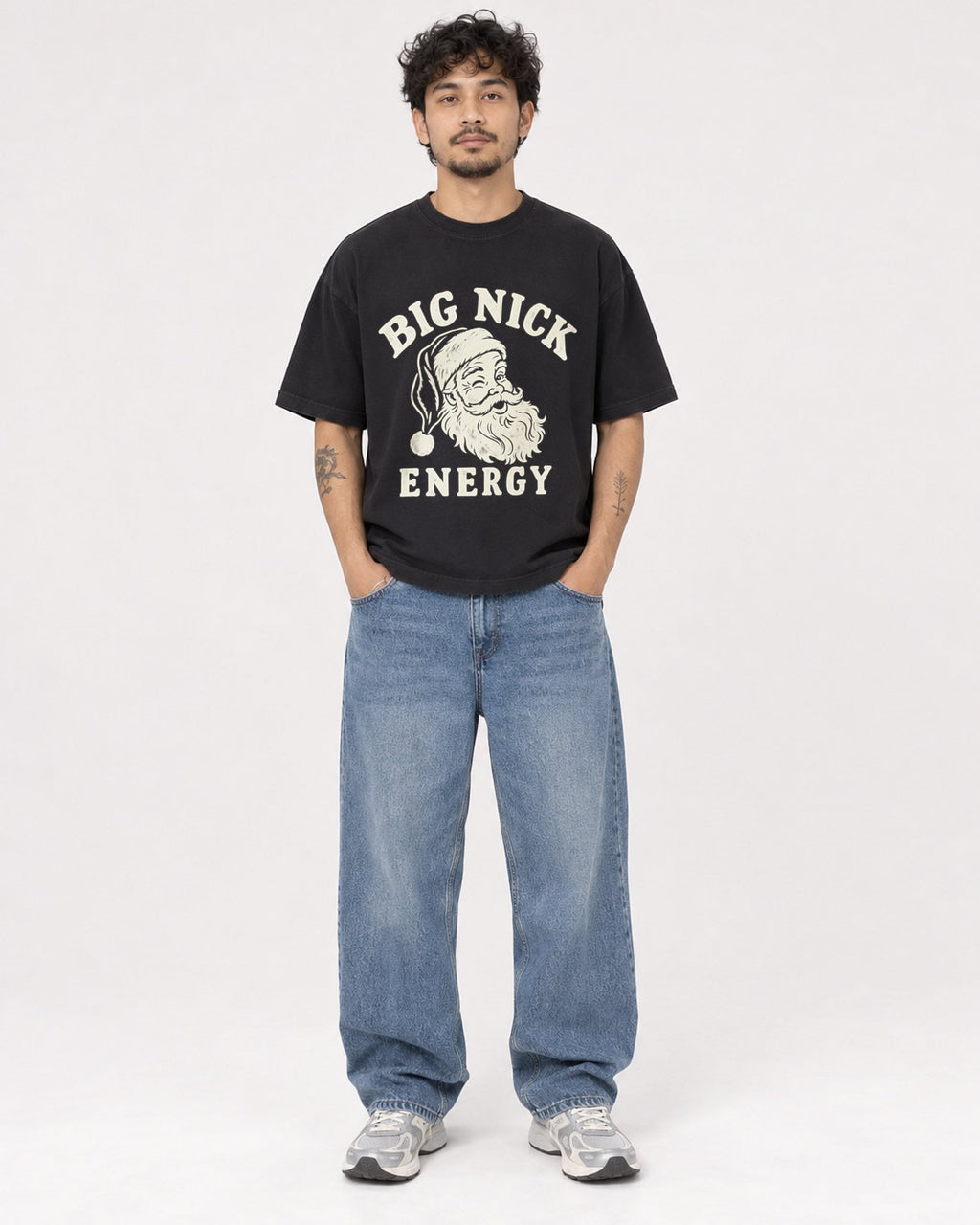 Mockup Boxy Heavyweight Tee Black male full-body 42