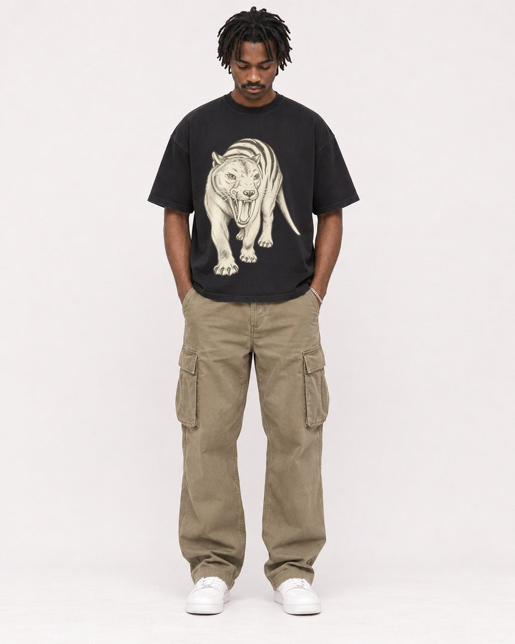 Mockup Boxy Heavyweight Tee Black male full-body 04