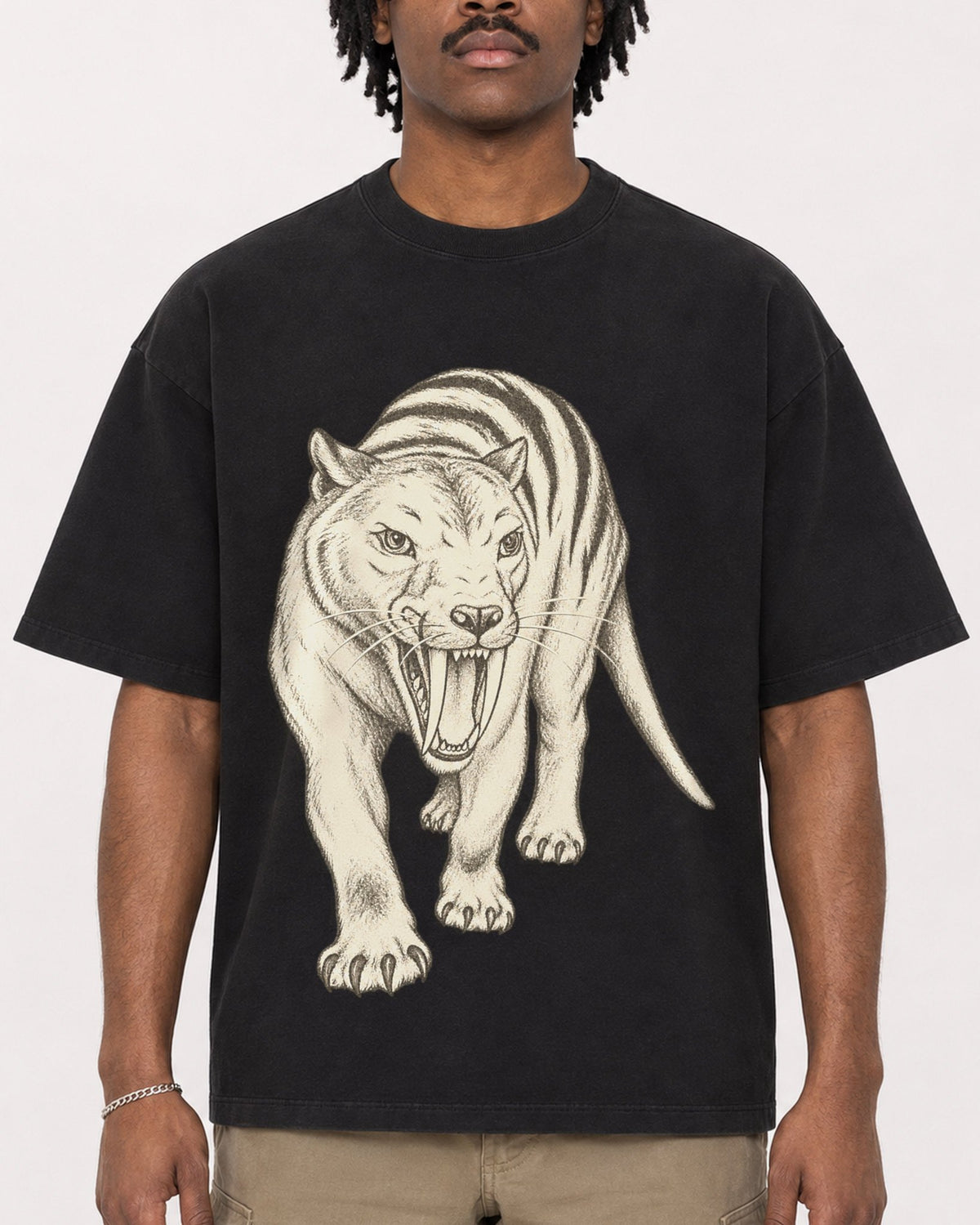 Mockup Boxy Heavyweight Tee Black male close-up 04