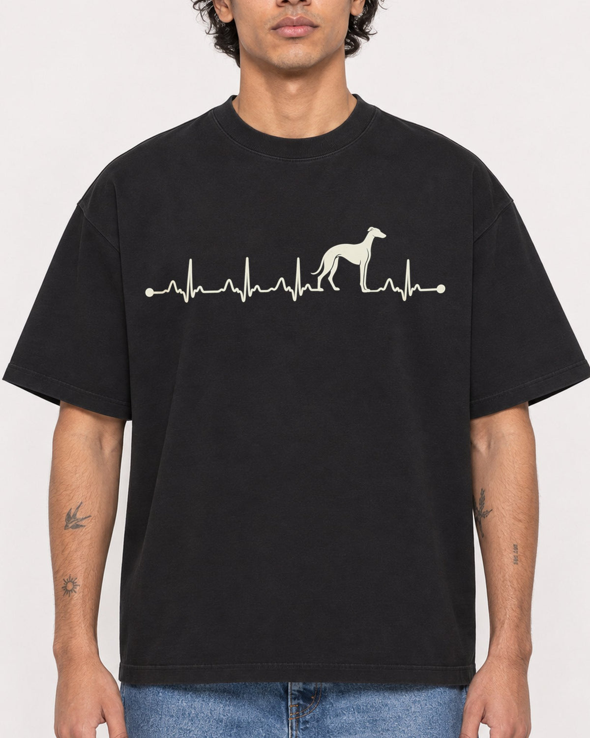 Mockup Boxy Heavyweight Tee Black male close-up 30