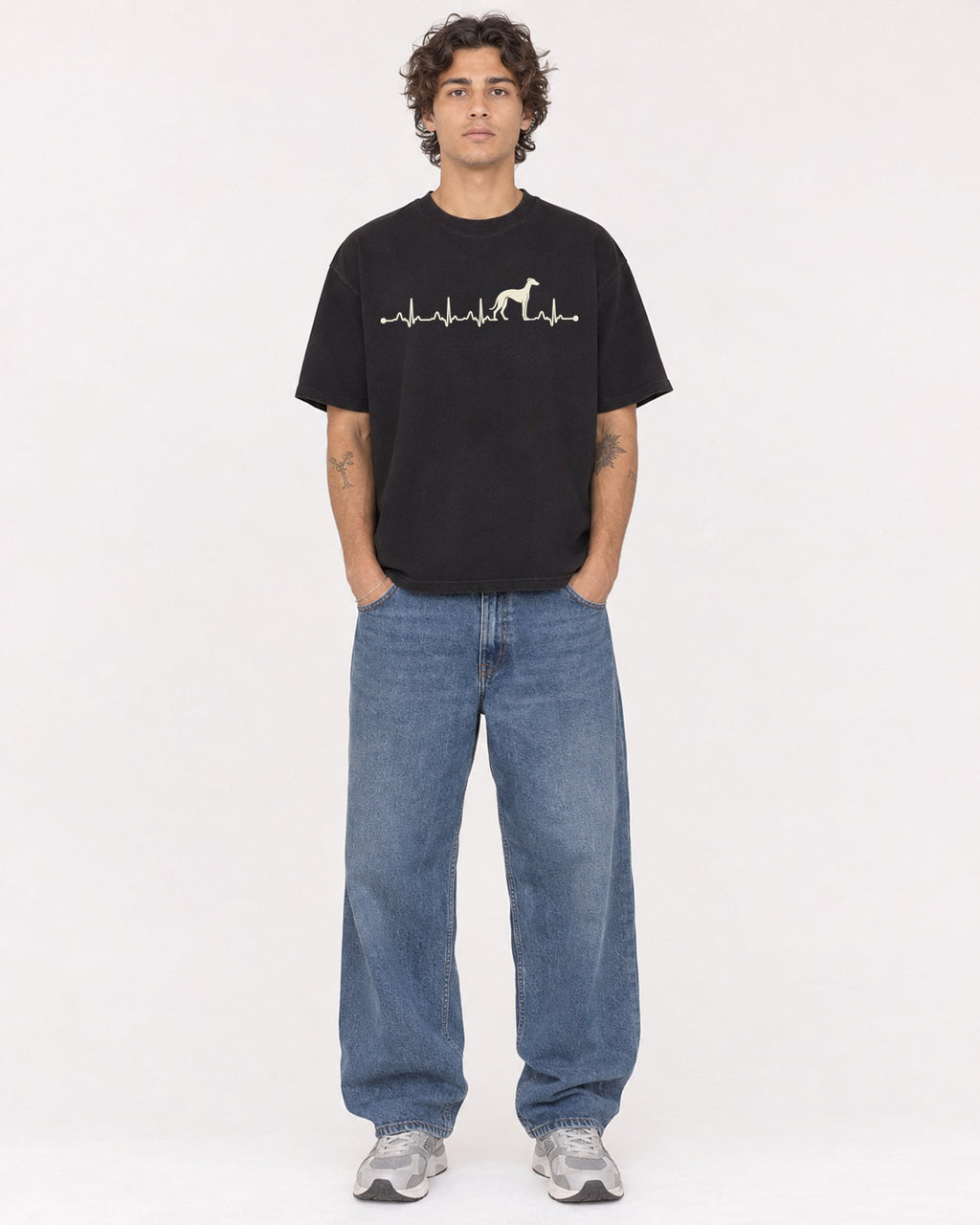 Mockup Boxy Heavyweight Tee Black male full-body 30