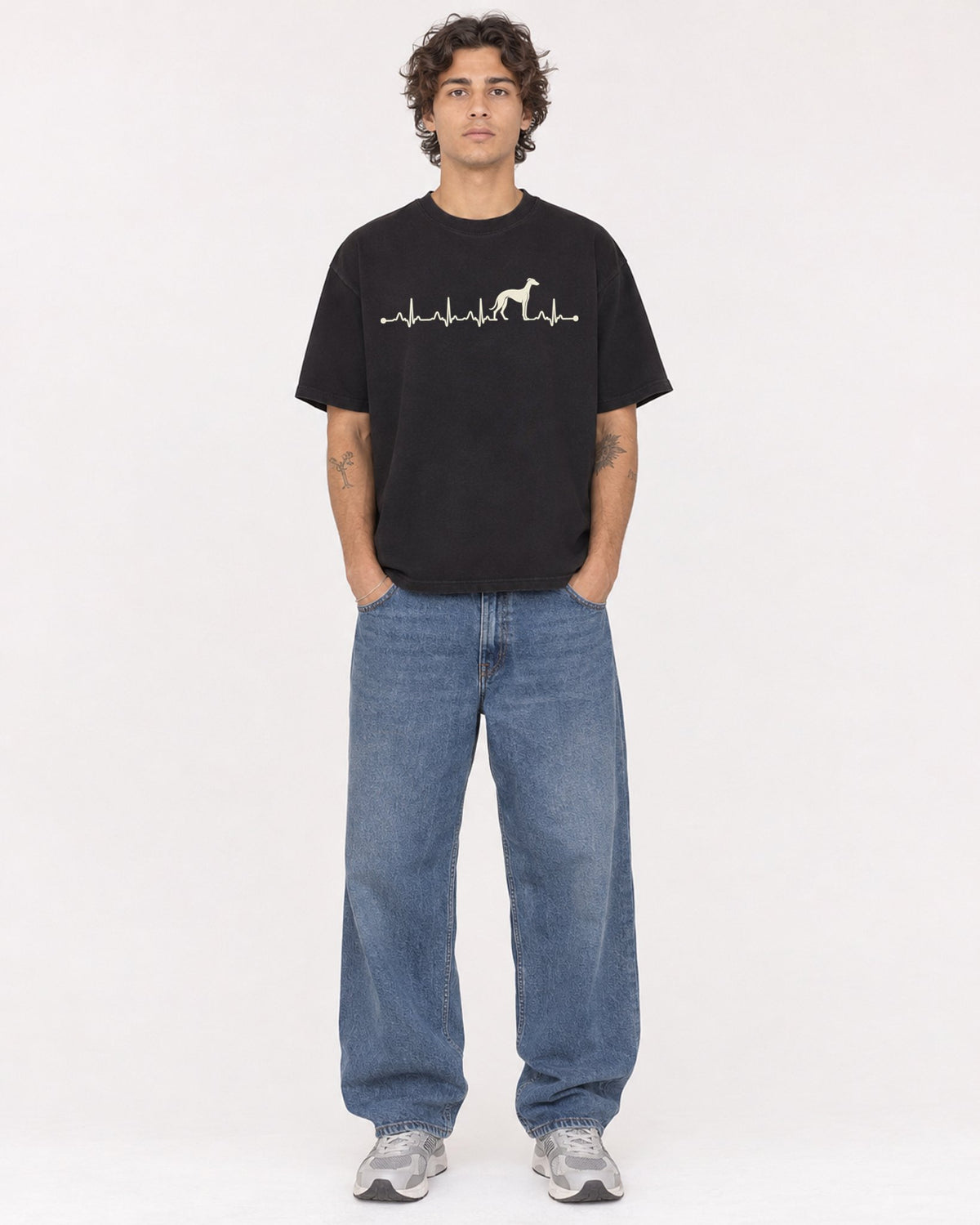 Mockup Boxy Heavyweight Tee Black male full-body 30