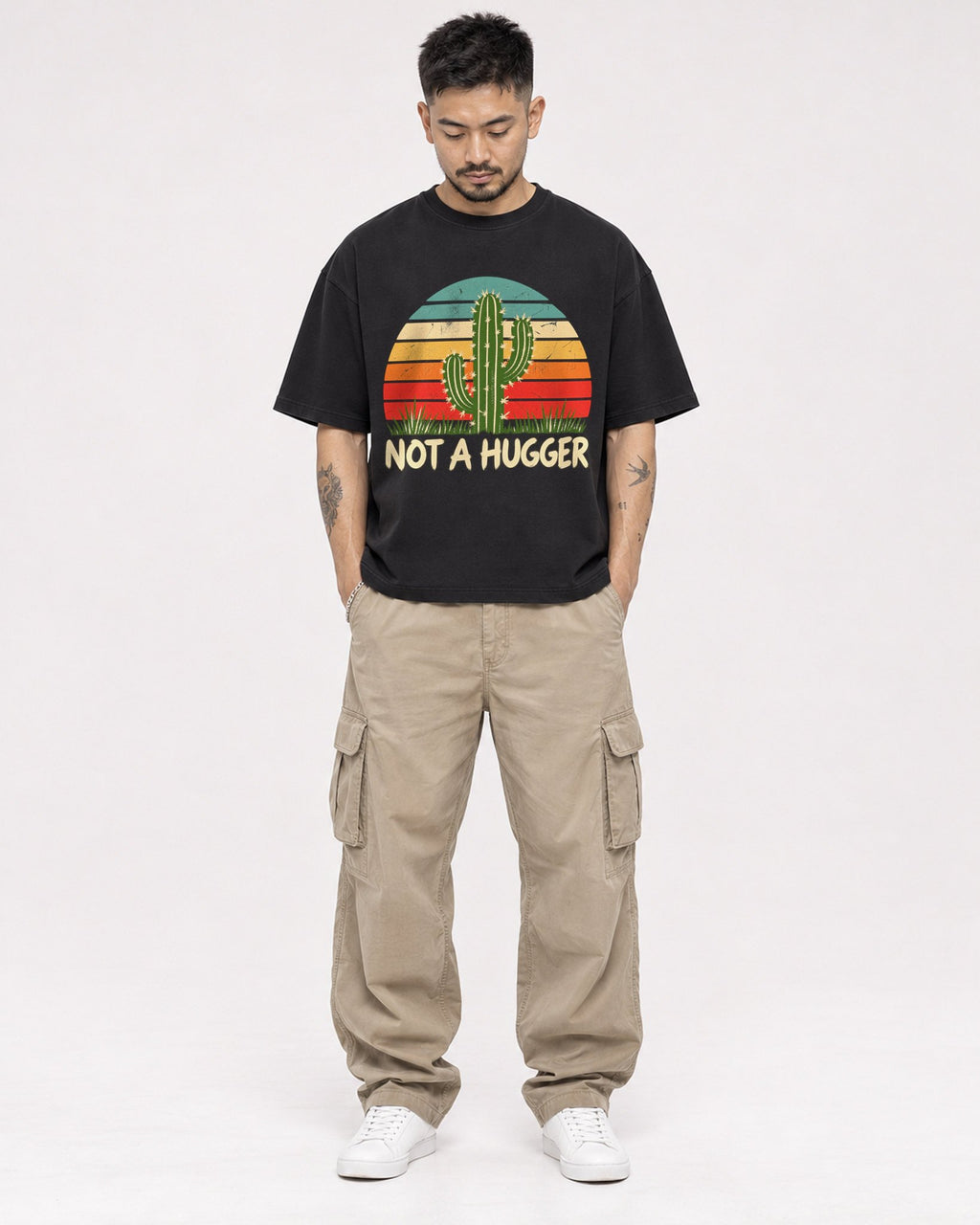 Mockup Boxy Heavyweight Tee Black male full-body 12