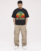 Mockup Boxy Heavyweight Tee Black male full-body 12