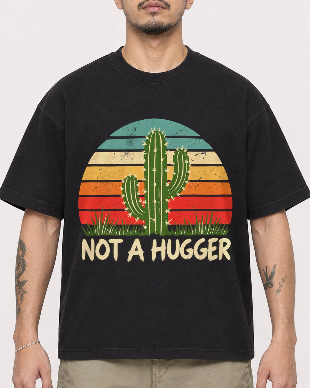 Mockup Boxy Heavyweight Tee Black male close-up 12