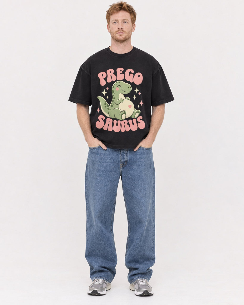 Mockup Boxy Heavyweight Tee Black male full-body 38