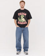 Mockup Boxy Heavyweight Tee Black male full-body 38
