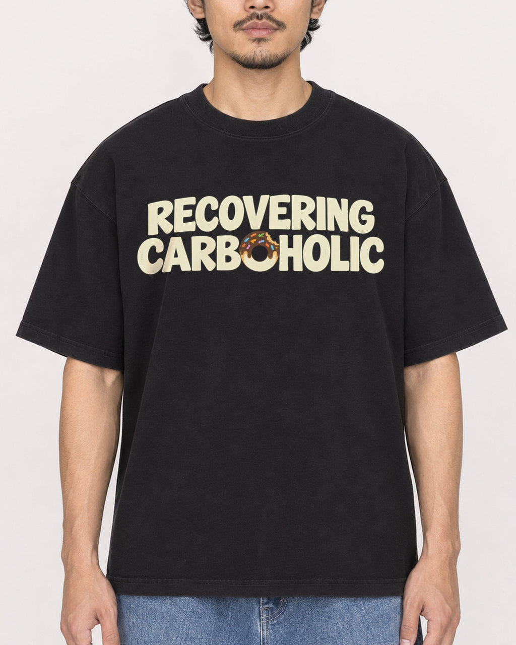 Mockup Boxy Heavyweight Tee Black male close-up 02