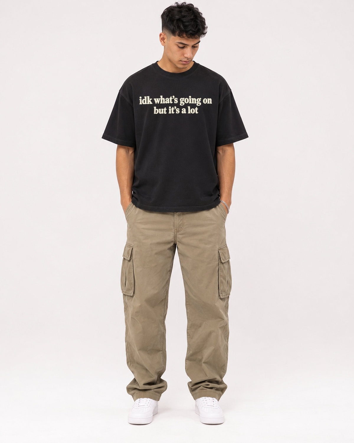 Mockup Boxy Heavyweight Tee Black male full-body 16