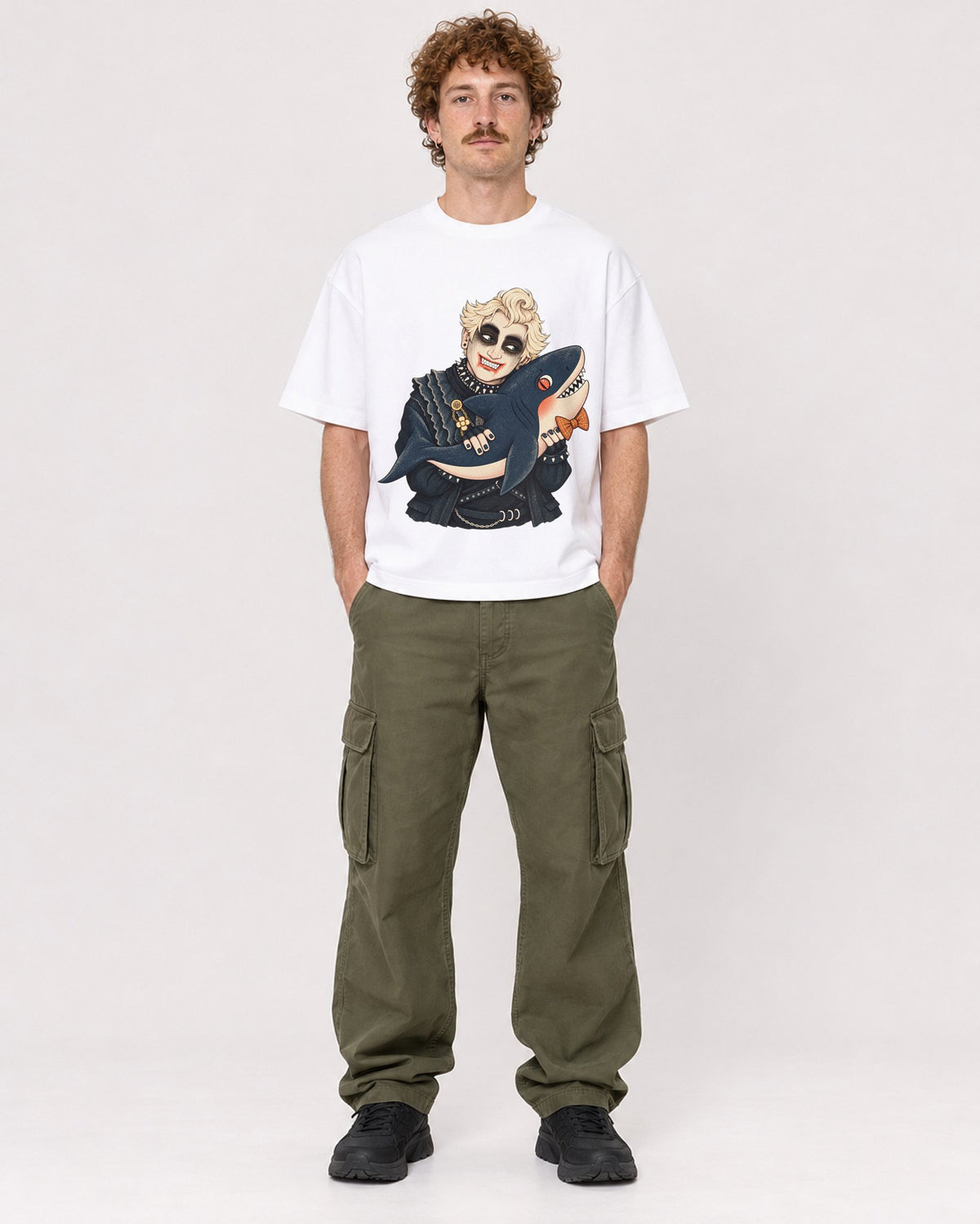 Mockup Boxy Heavyweight Tee White male full-body 09