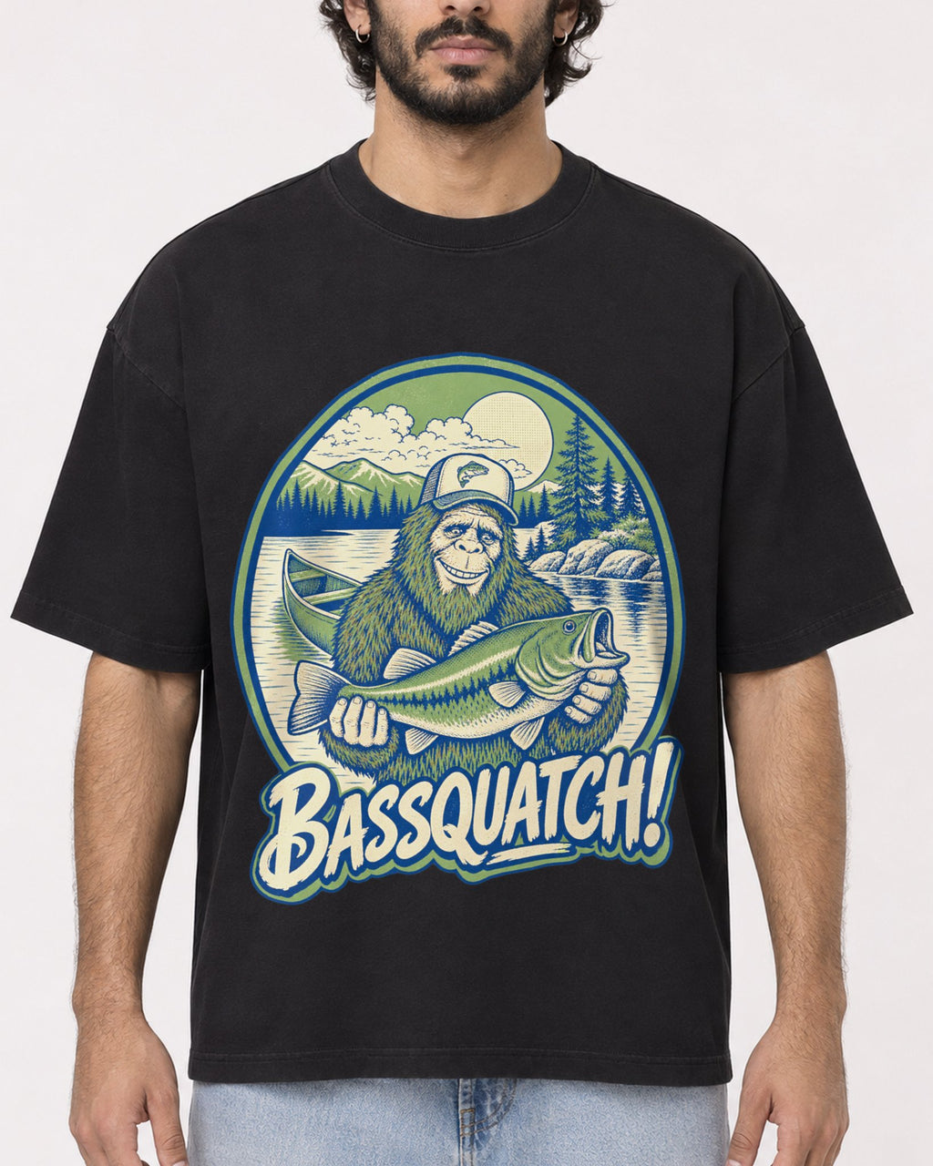 Mockup Boxy Heavyweight Tee Black male close-up 17