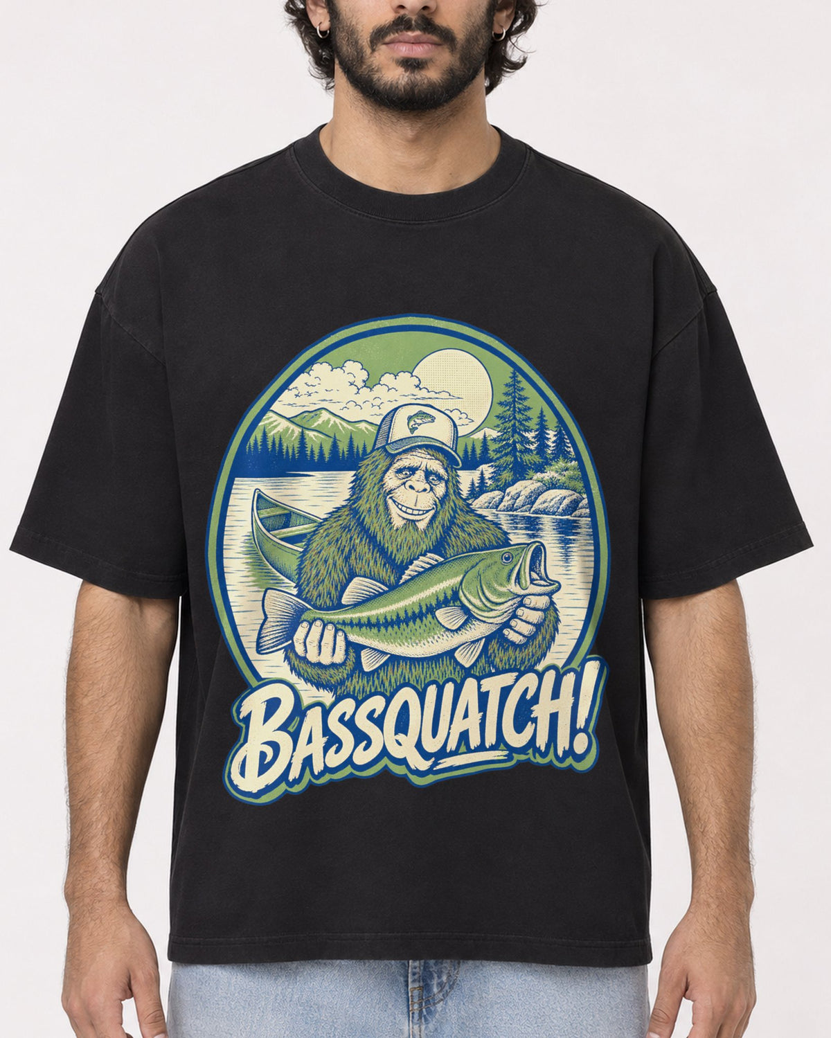 Mockup Boxy Heavyweight Tee Black male close-up 17