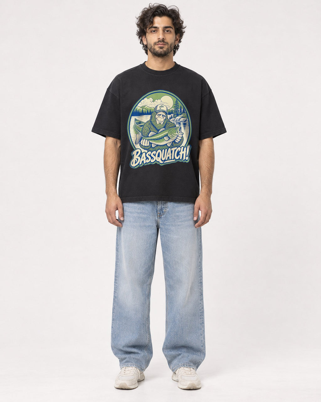 Mockup Boxy Heavyweight Tee Black male full-body 17